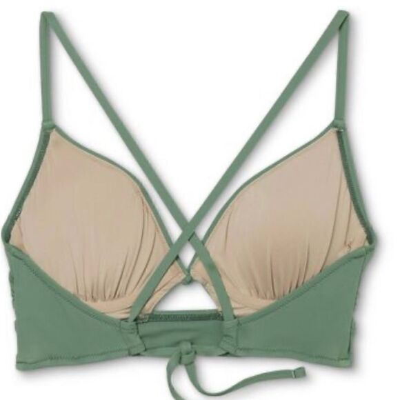 Shade & Shore Women's Longline Cut Out Bikini Top Size 34B or 34D Wasabi Green - Picture 7 of 14